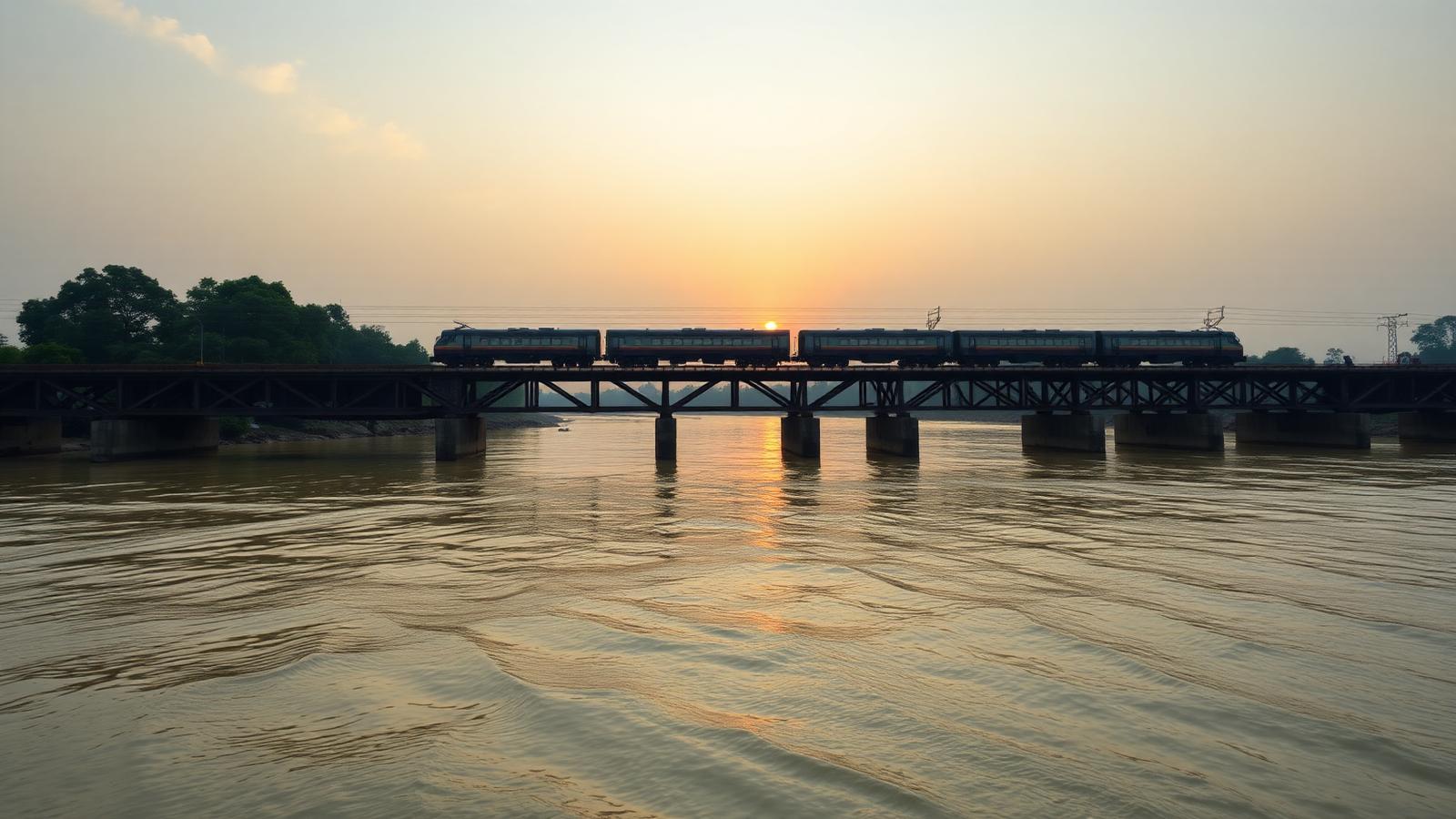 Train crossing the Padma Bridge