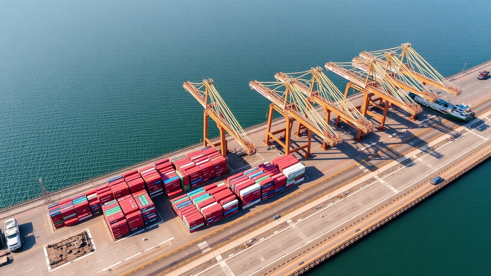 Cranes loading containers at Chattogram port