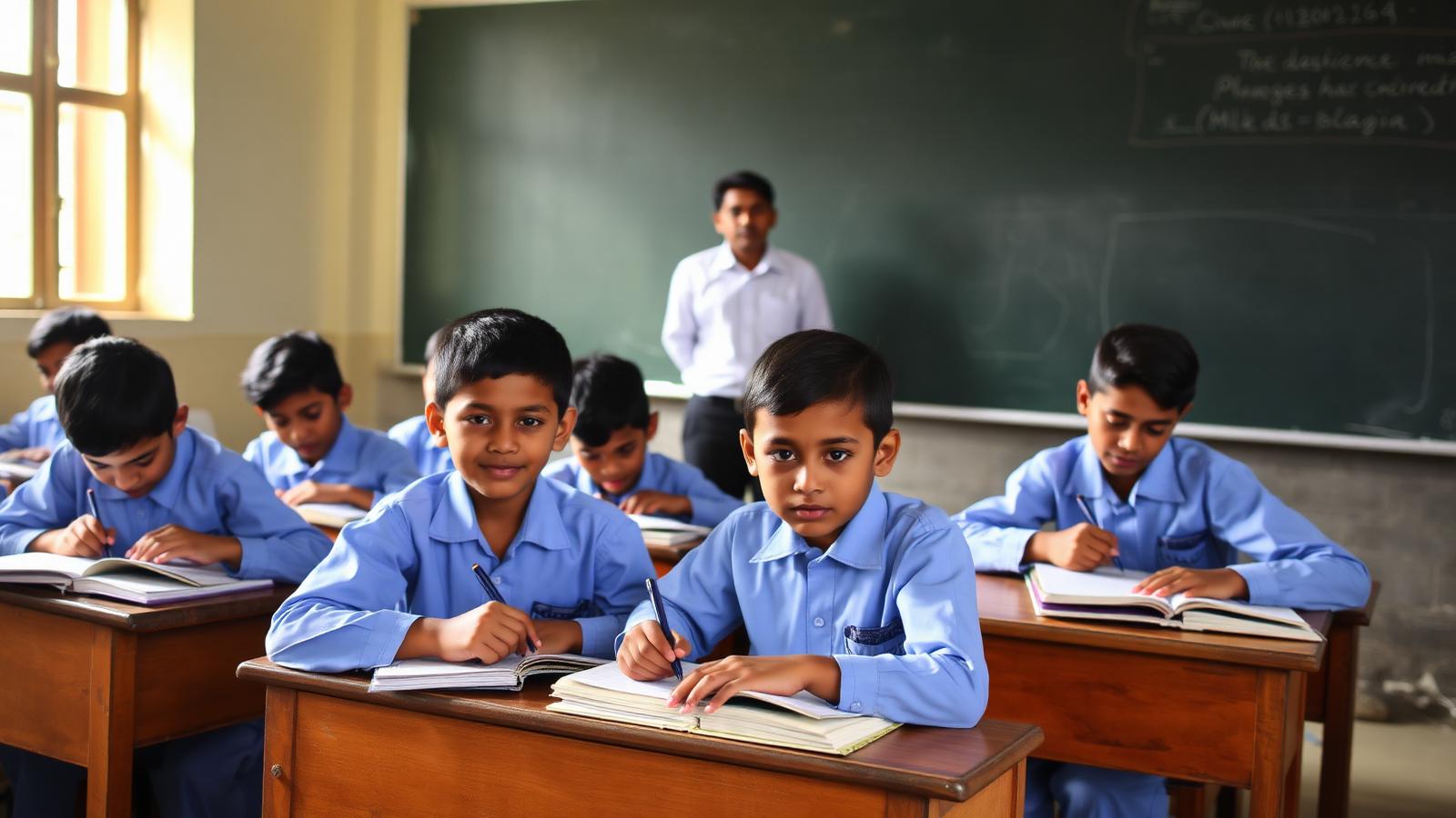 Students writing in a classroom